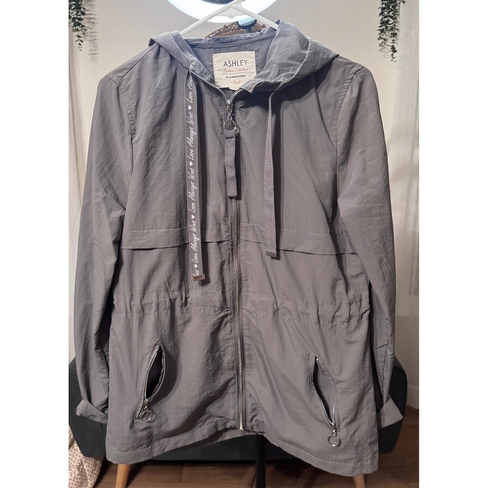 Ashley Sunrise Collection Gray Hooded Windbreaker Jacket Small